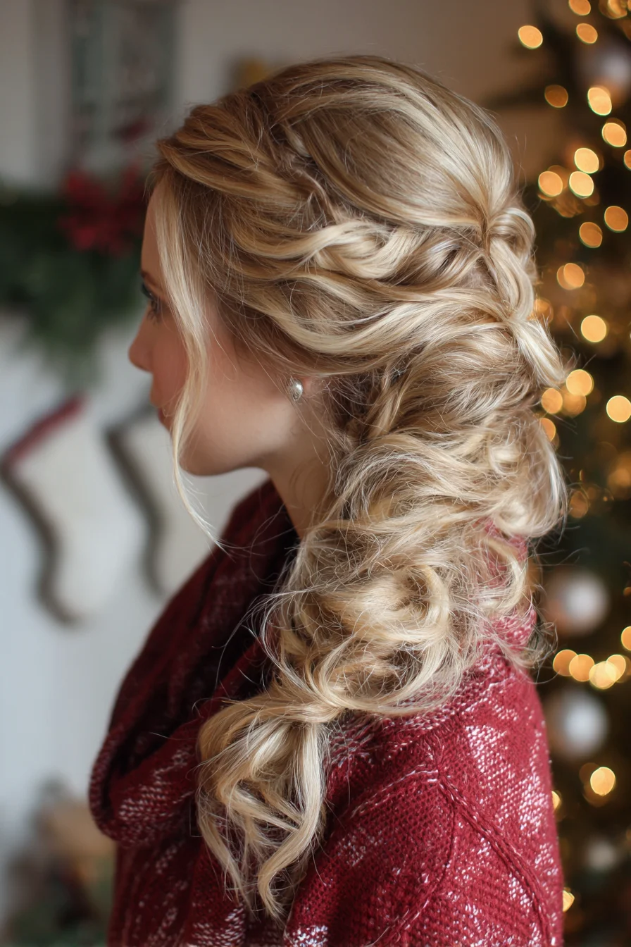 Loose Romantic Side Braid with Textured Curls (Boho Twisted Braid)