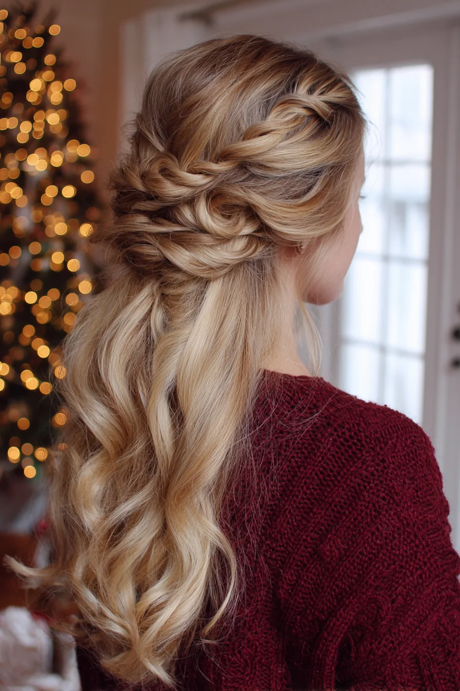 Loose Twisted Half-Up Hairstyle with Soft Cascading Waves