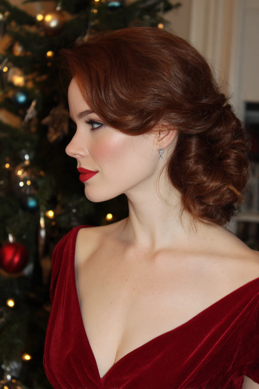 Low Textured Side Bun with Soft Face‑Framing Waves