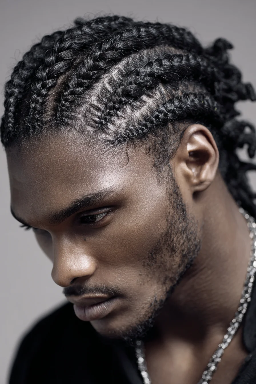Medium Cornrow Braids with Clean Parts and Tapered Sides