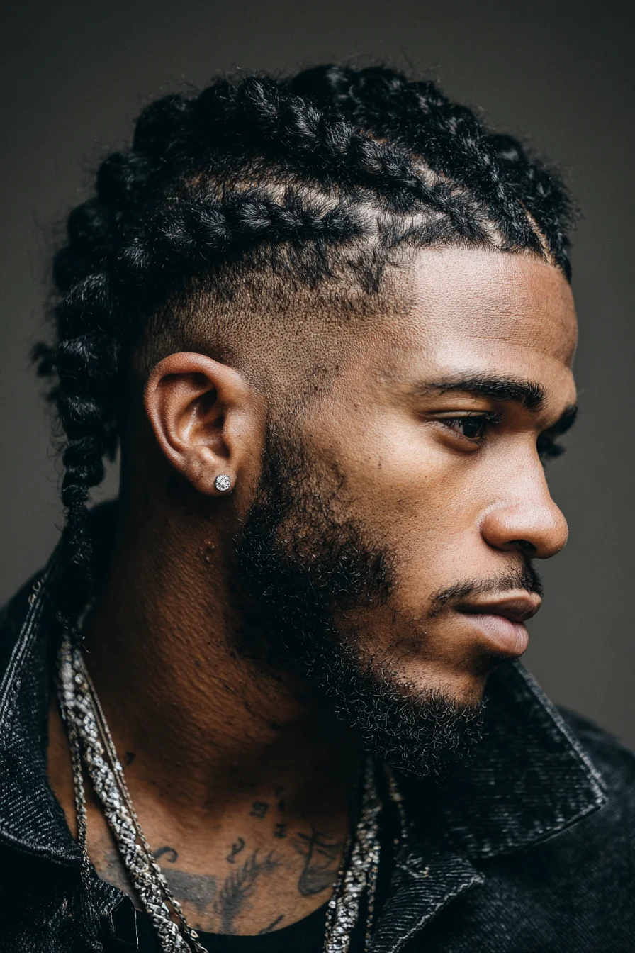 Medium Cornrow Braids with Low Skin Fade — Textured Men’s Braided Style