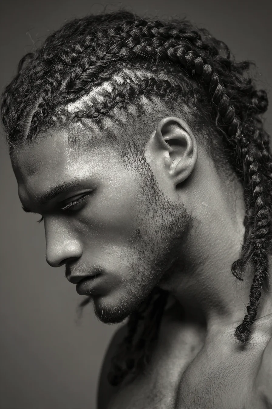 Mens Cornrow Braids with Feed-In Detail and Tapered Sides