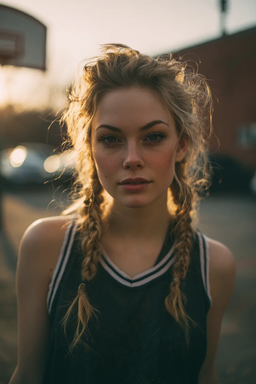 Messy Textured Double Dutch Braids with Voluminous Crown