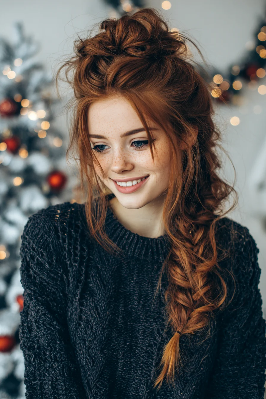 Messy Top Knot with Loose Fishtail Braid — Textured Boho Updo