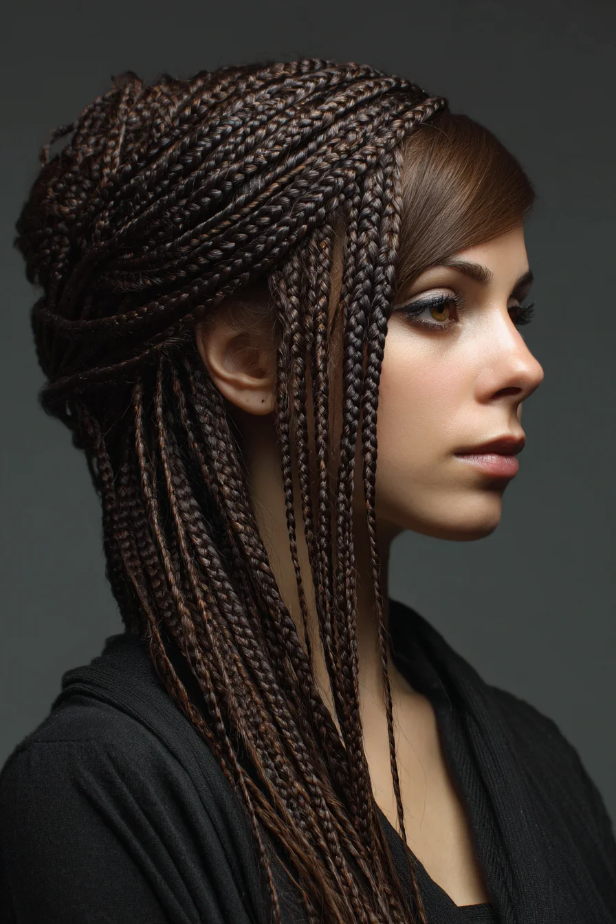 Micro Box Braids with Side-Swept Sleek Fringe — Long Protective Style