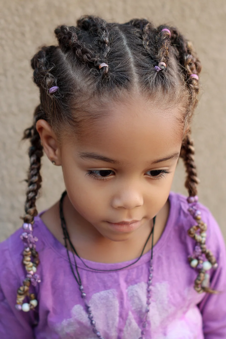 Mini Cornrows with Beaded Twists — Kids Natural Curly Hair