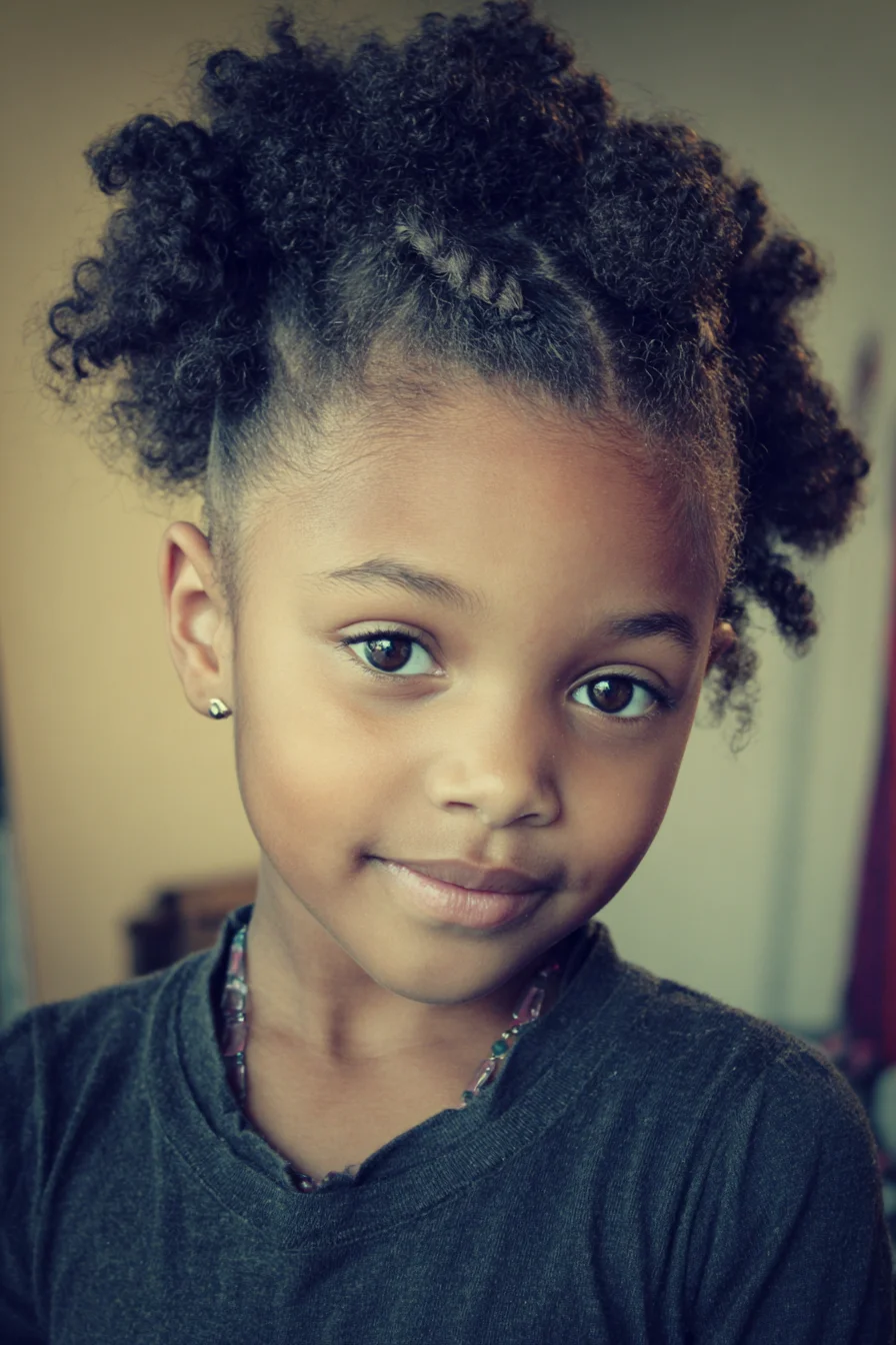 Natural Afro Puff with Twisted Front Accents — Kids Textured Hair Style
