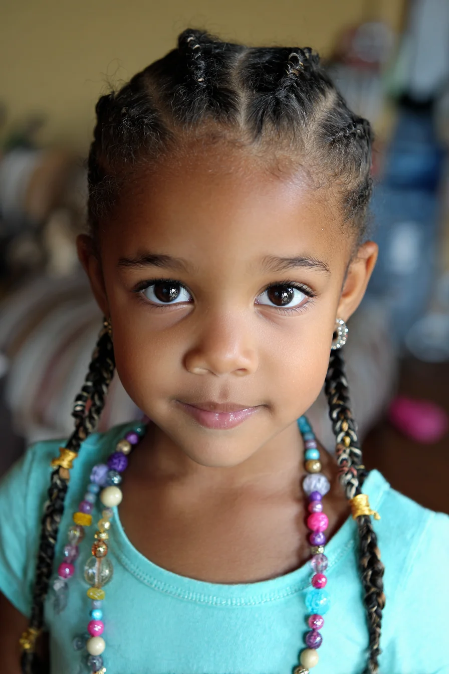 Neat Cornrow Feed‑In Braids with Beaded Ends