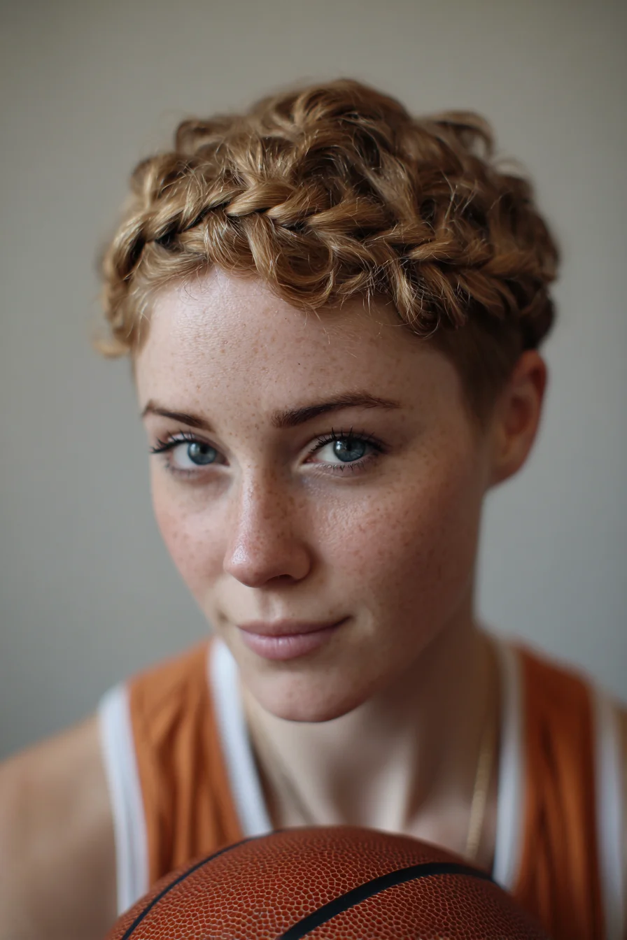 Pixie-Length Halo Braid — Short Curly Crown Braid