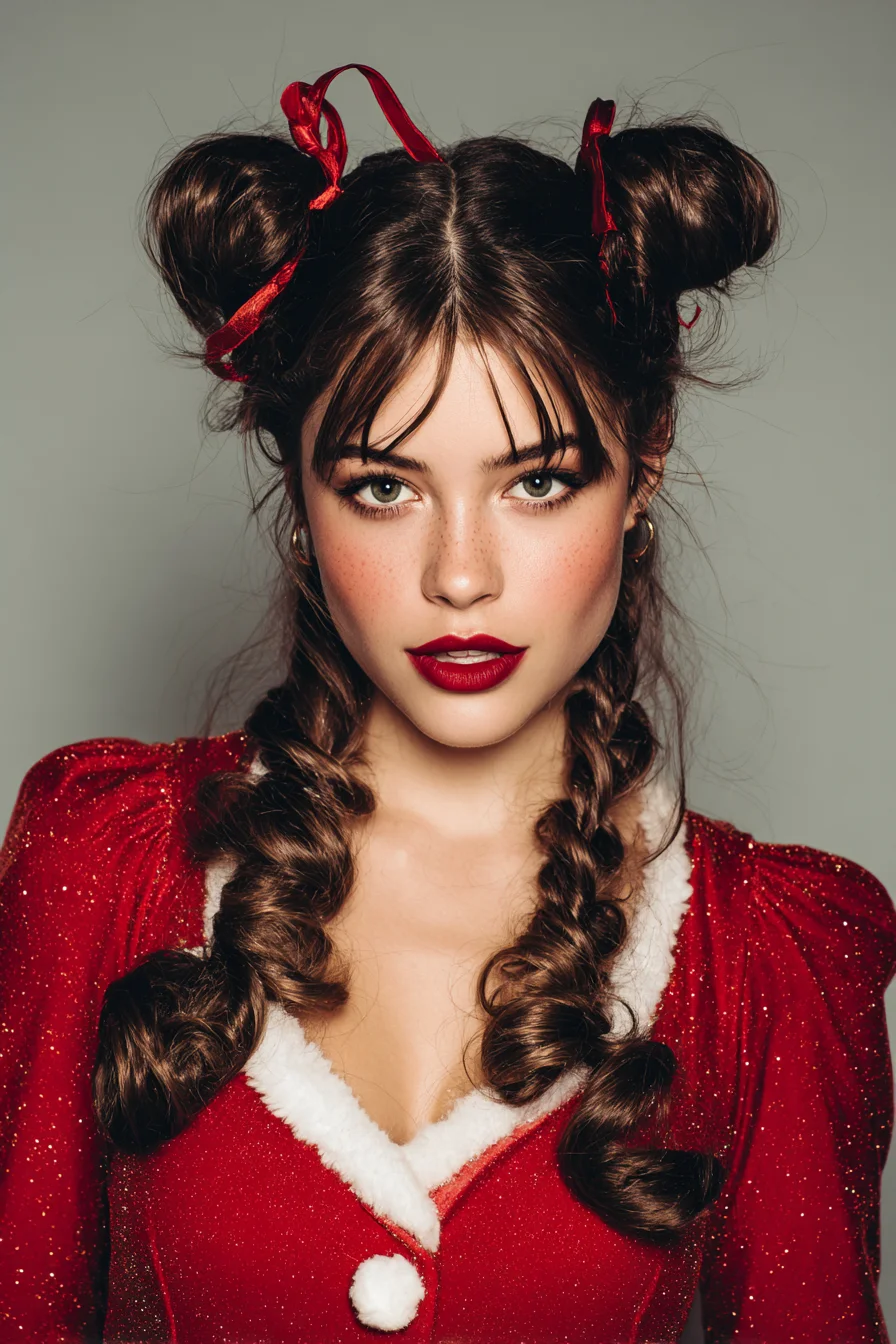 Ribboned Double Space Buns with Loose Braids — Textured Updo