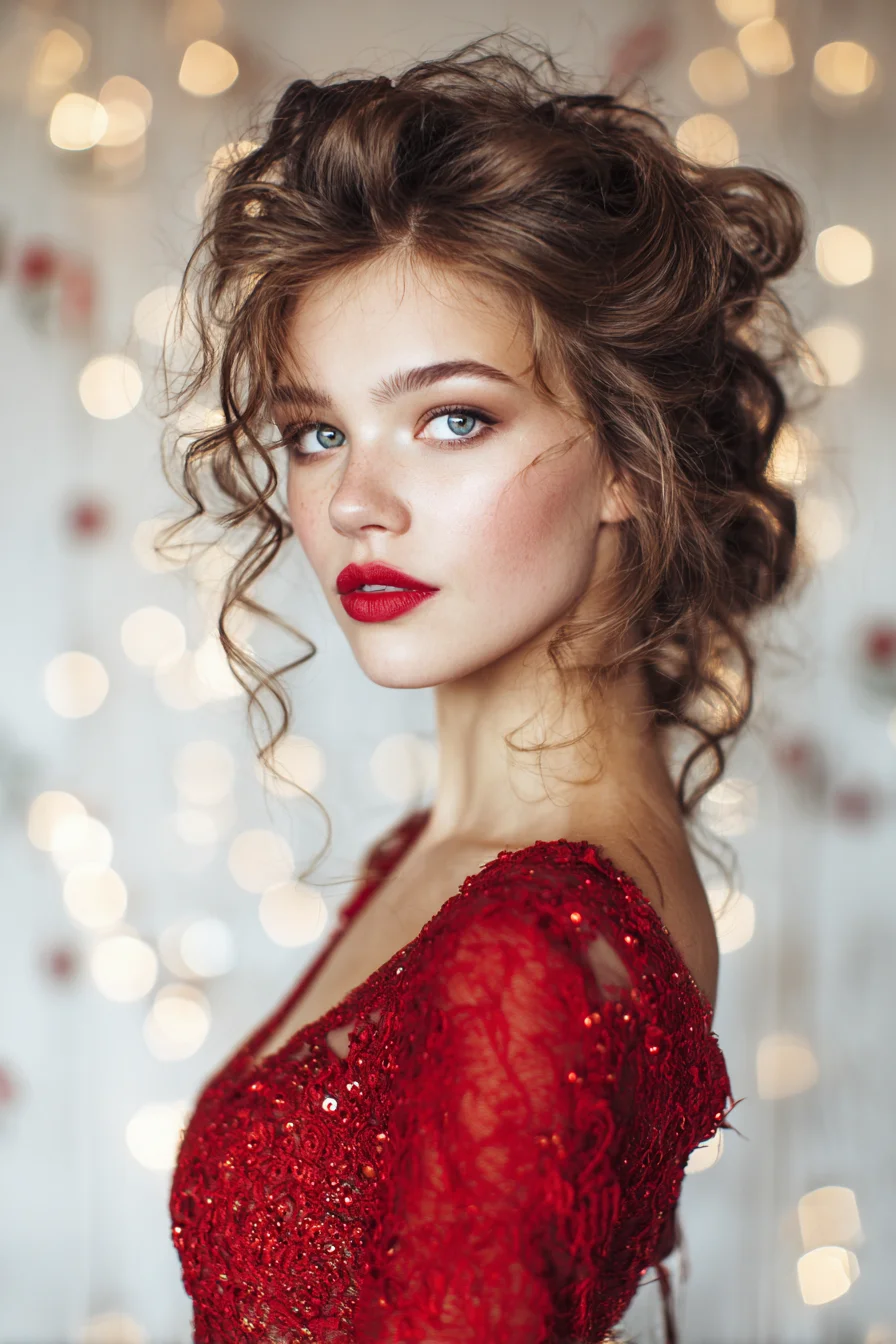 Romantic Messy Updo with Face‑Framing Curls — Textured Formal Hairstyle