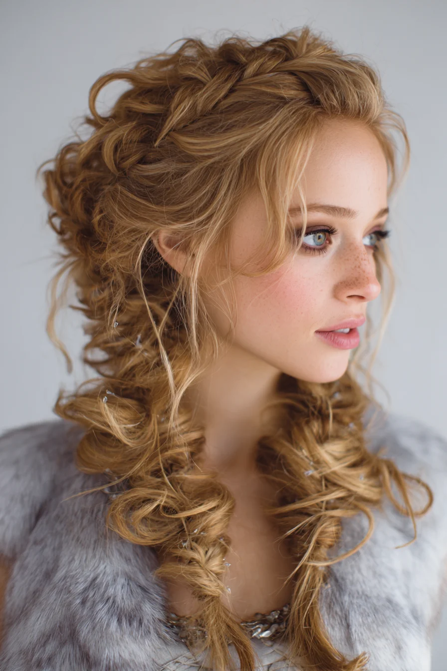 Romantic Textured Braided Updo with Cascading Curls