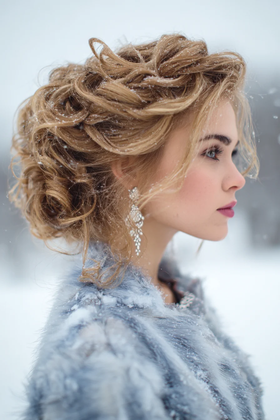 Romantic Textured Updo with Loose Curls and Face‑Framing Tendrils