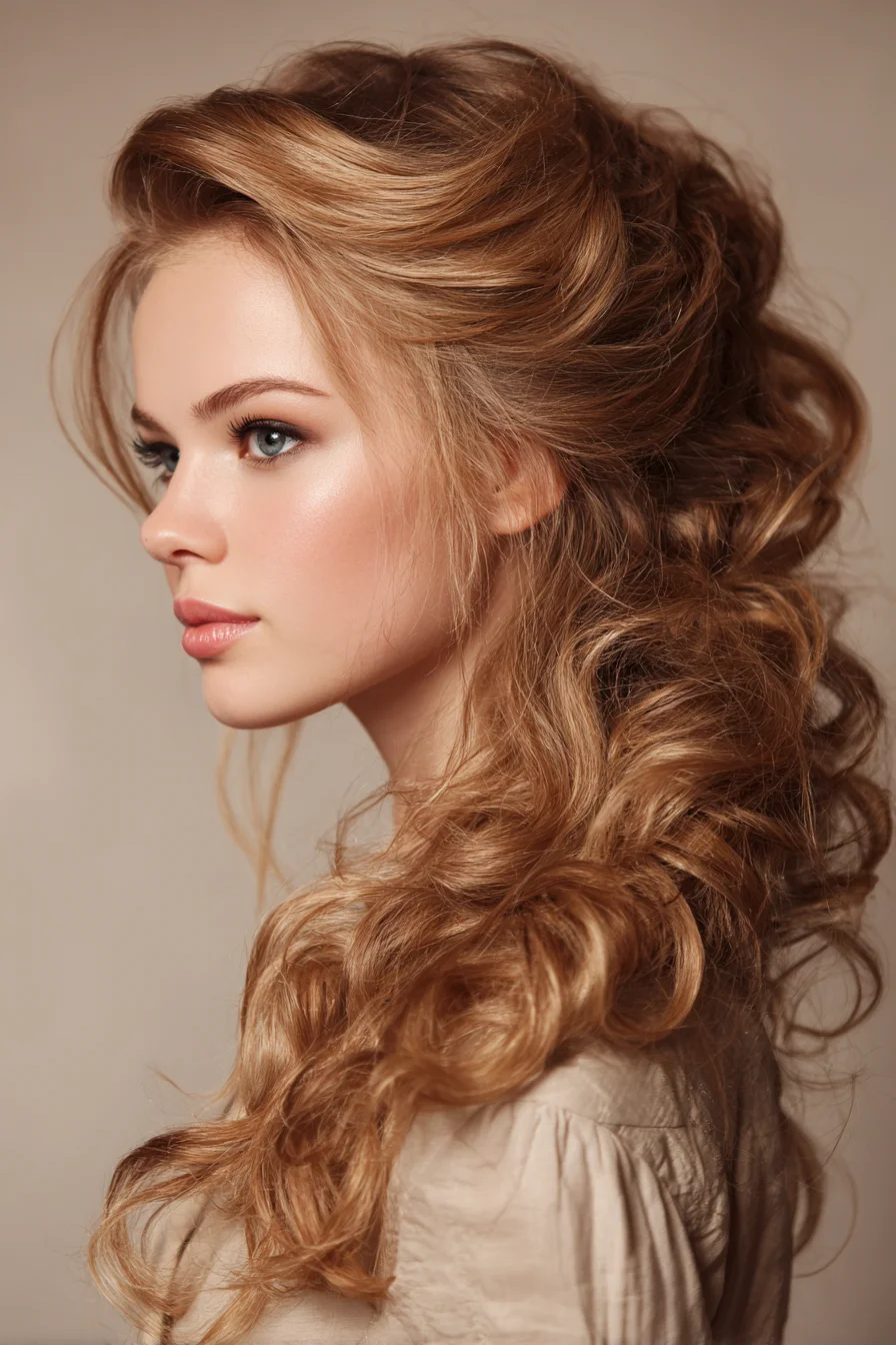 Romantic Voluminous Half-Up with Loose Curls — Long Layered Hairstyle