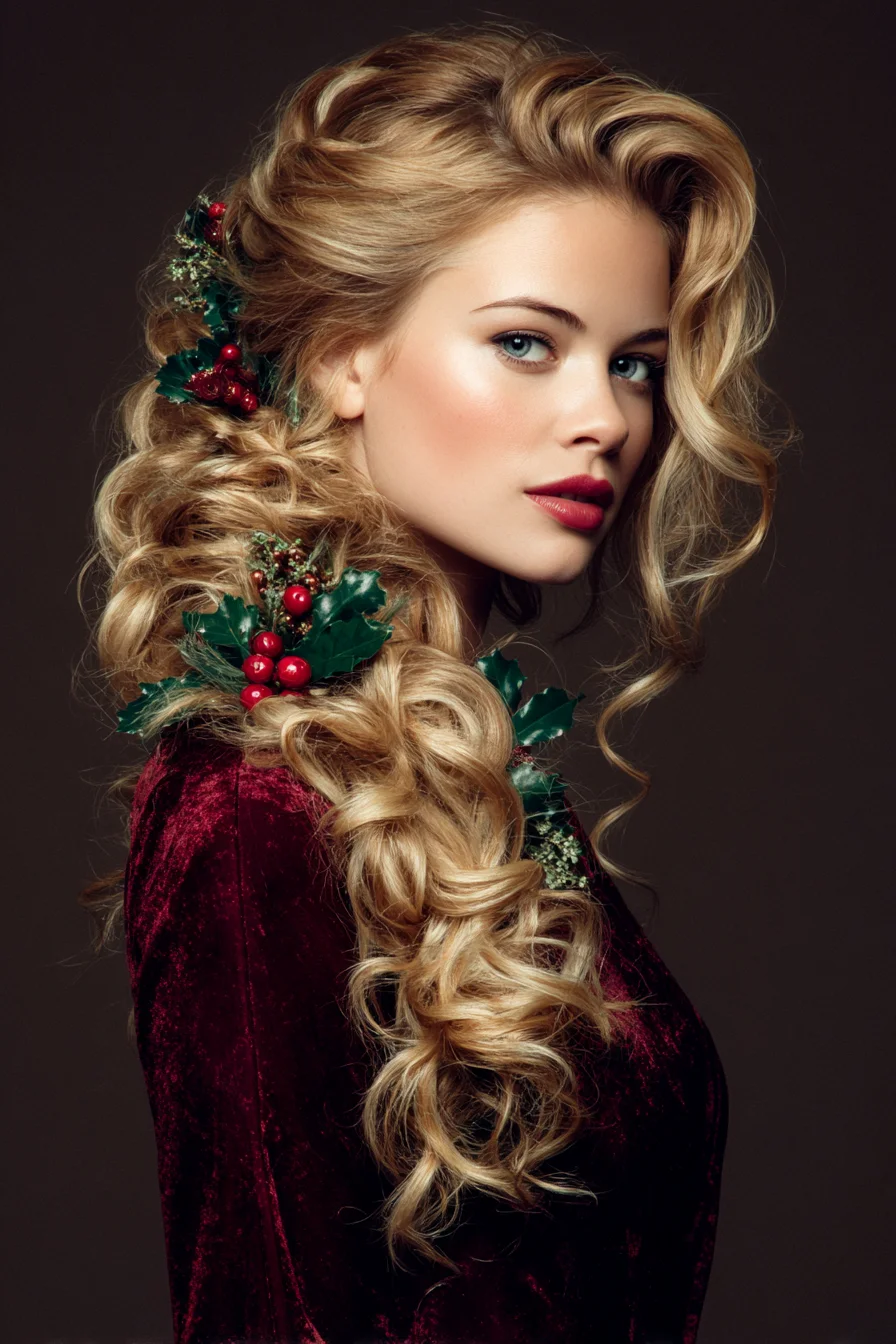 Romantic Voluminous Side Braid with Loose Curls — Holiday Hair