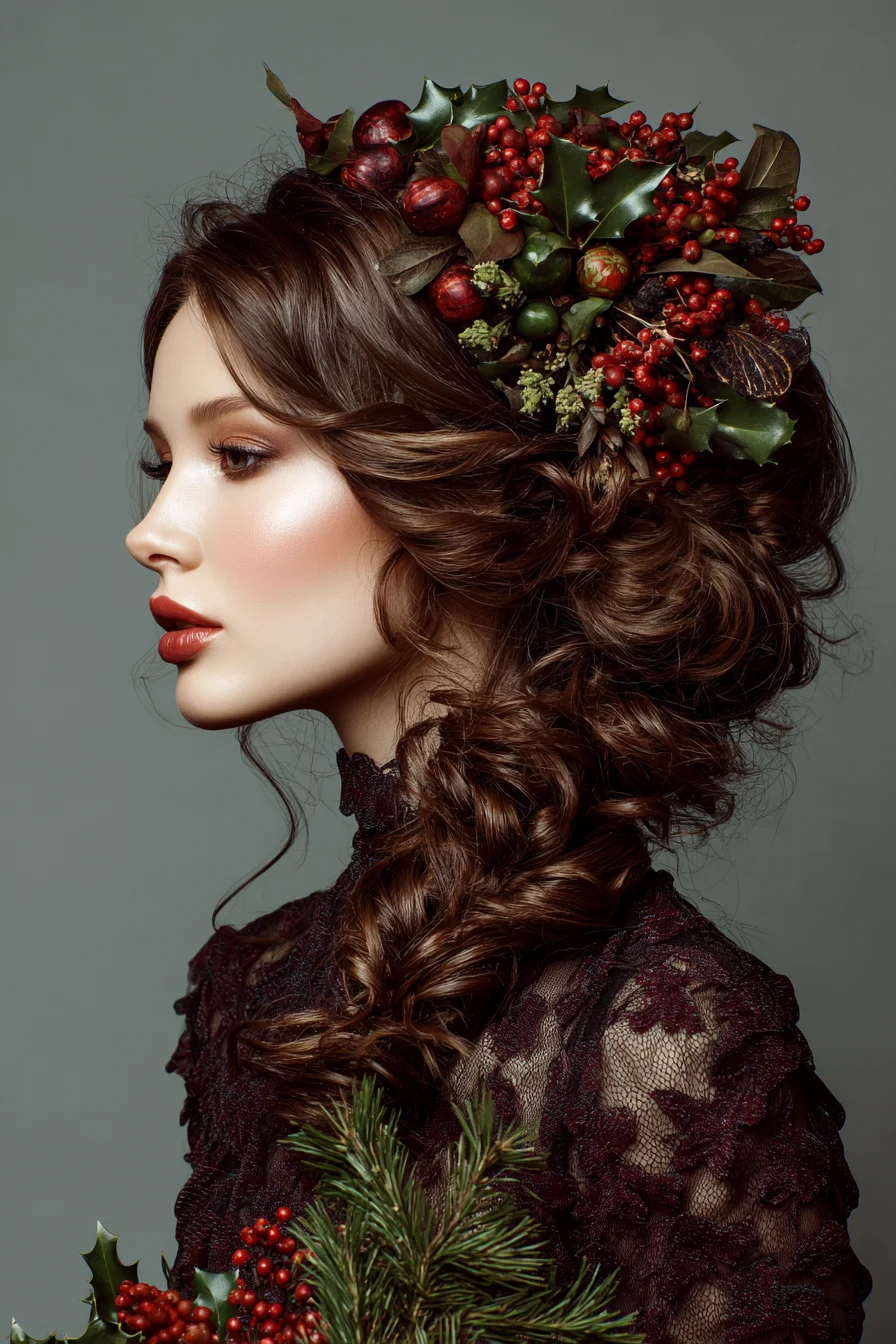 Romantic Voluminous Side Fishtail with Floral Crown — Bridal/Editorial Look