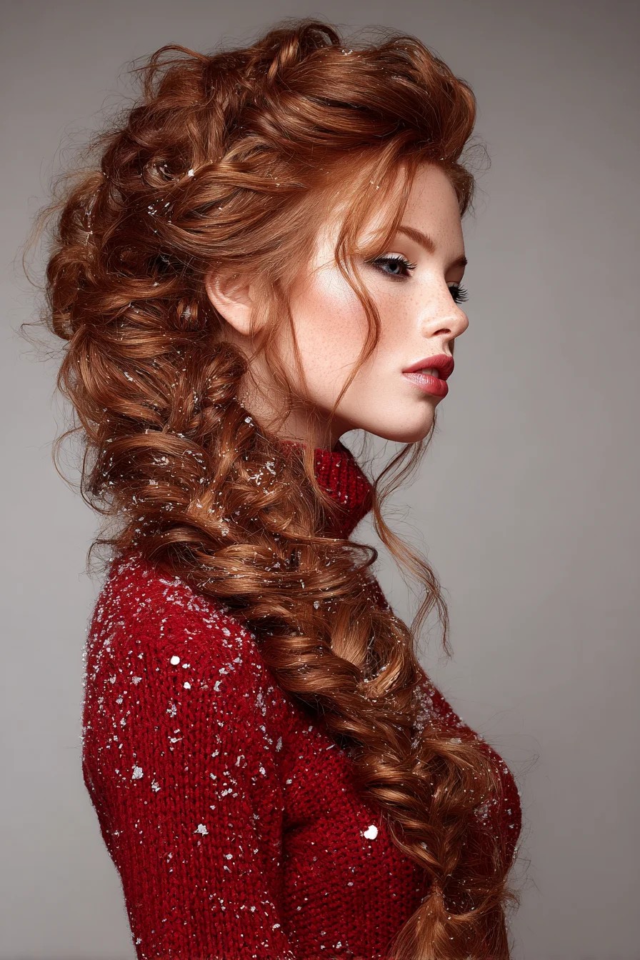 Romantic Voluminous Textured Side Fishtail Braid with Face‑Framing Tendrils