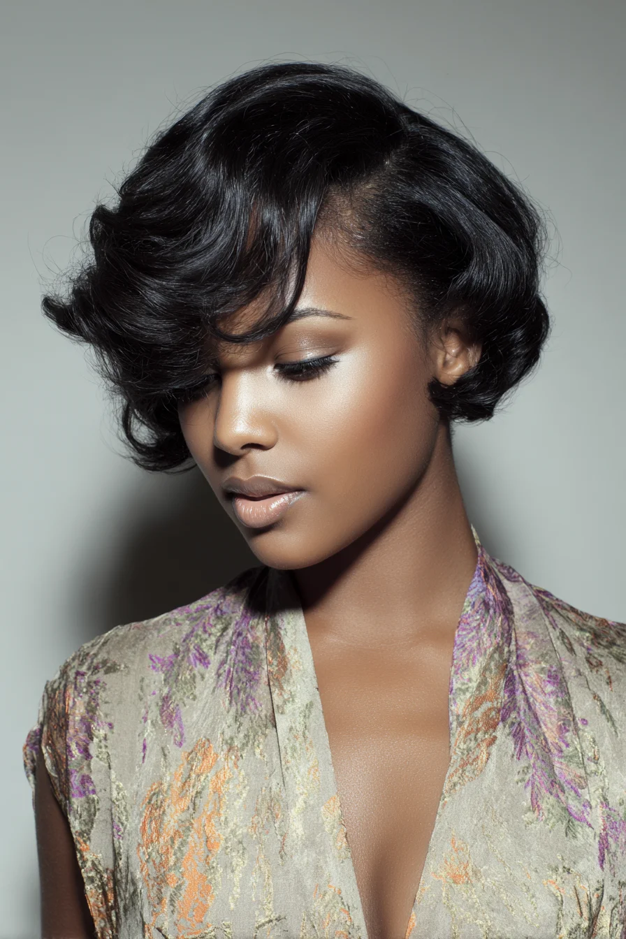 Sculpted Short Bob with Side-Swept Waves (Salon Finish)