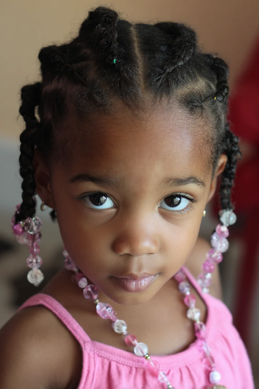 Sectioned Cornrows with Beaded Two‑Strand Twists — Protective Kids Style
