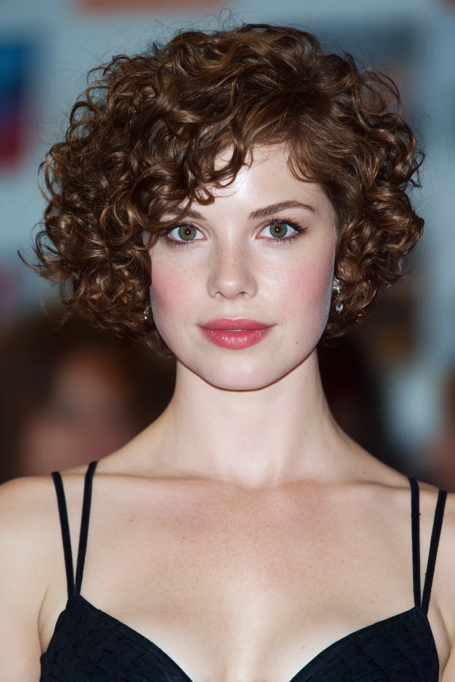 Short Curly Bob with Defined Ringlets and Soft Fringe
