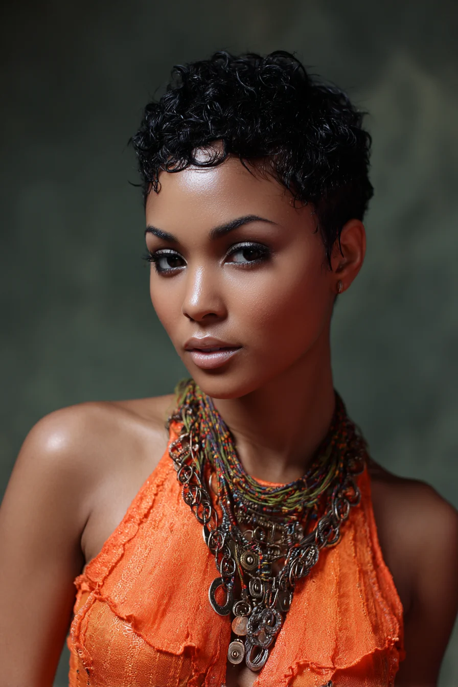 Short Curly Pixie — Textured Wet‑Look Curls