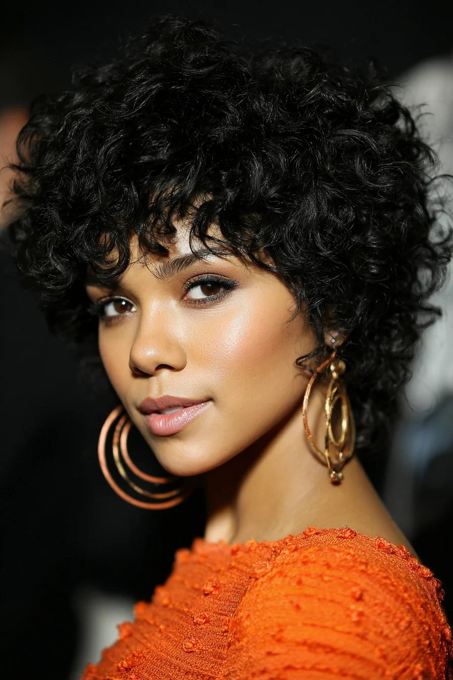Short Curly Pixie with Soft Fringe — Tapered Textured Cut for Natural Curls