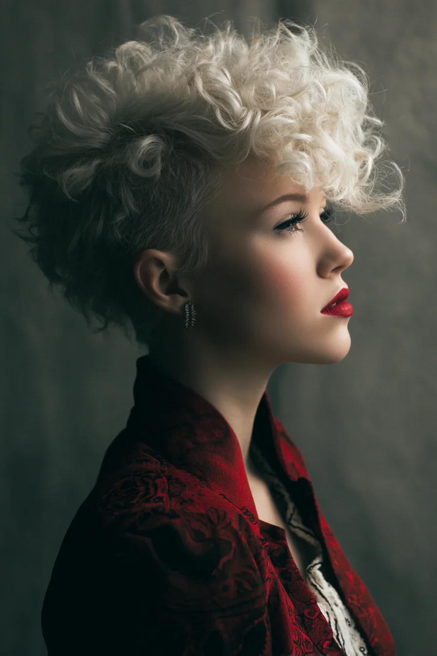 Short Curly Pixie with Textured Top and Tapered Sides