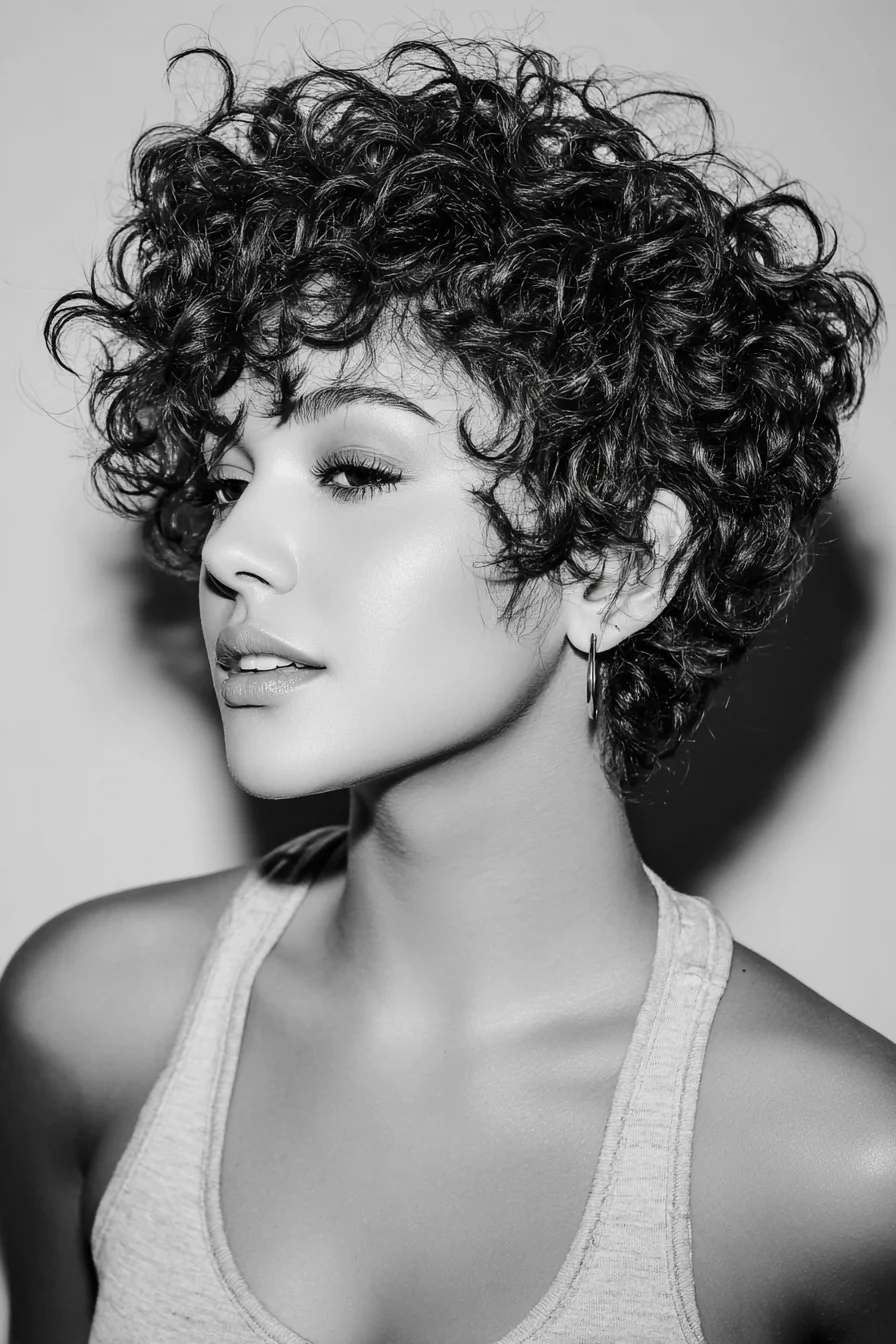 Short Curly Pixie with Voluminous Defined Curls