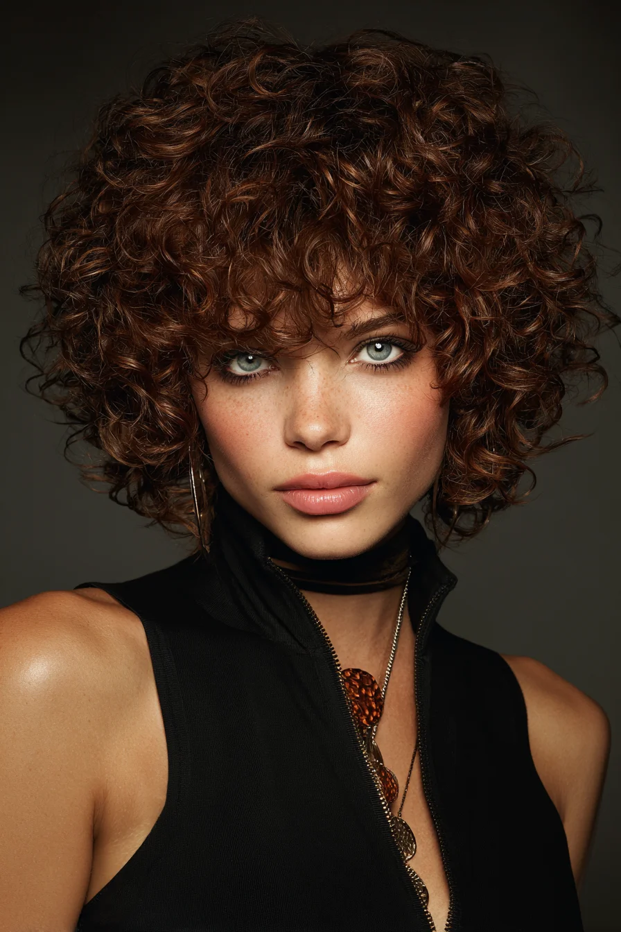 Short Curly Shag Bob with Wispy Curly Fringe