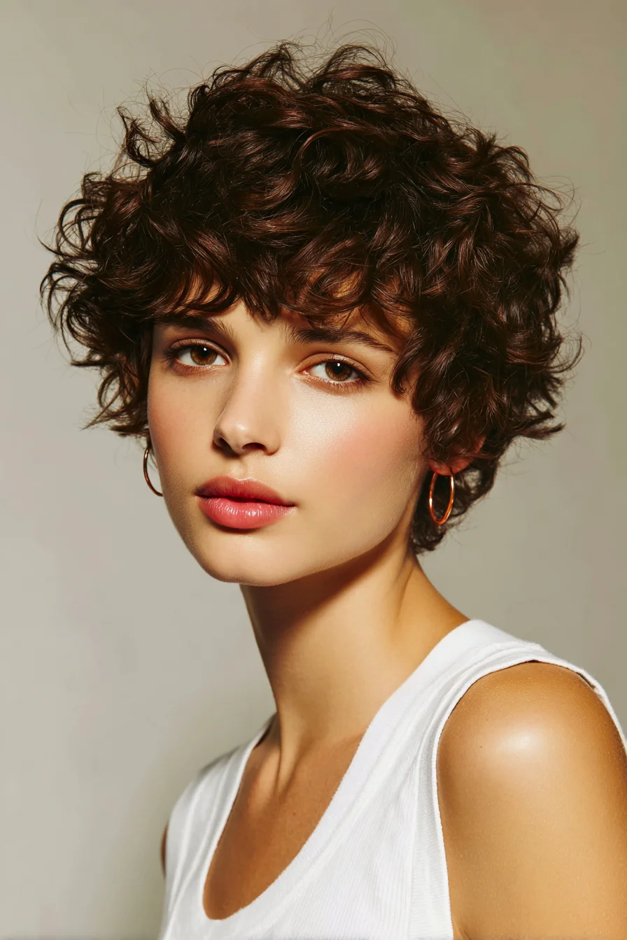 Short Curly Textured Pixie with Soft Fringe