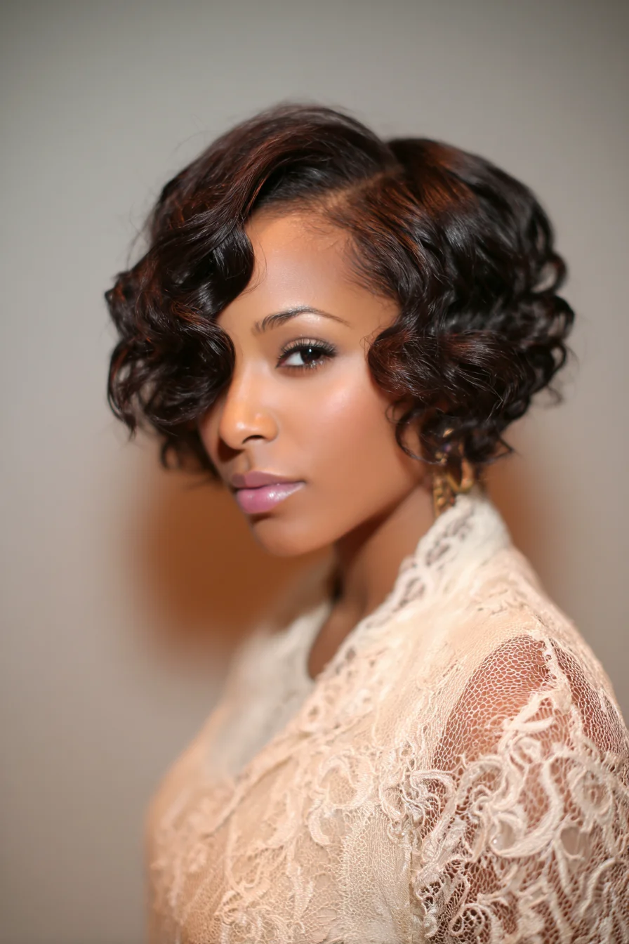Short Finger-Wave Bob with Defined S-Waves and Glossy Finish