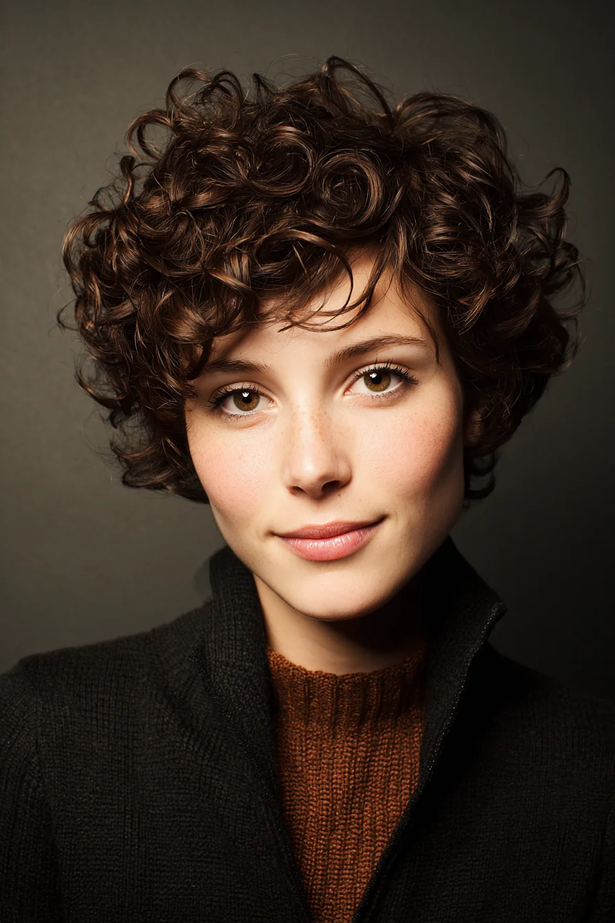 Short Layered Curly Pixie-Bob with Defined Ringlets