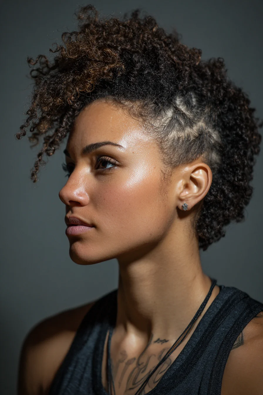 Short Natural Curly Mohawk — Tapered Undercut with Defined Curls