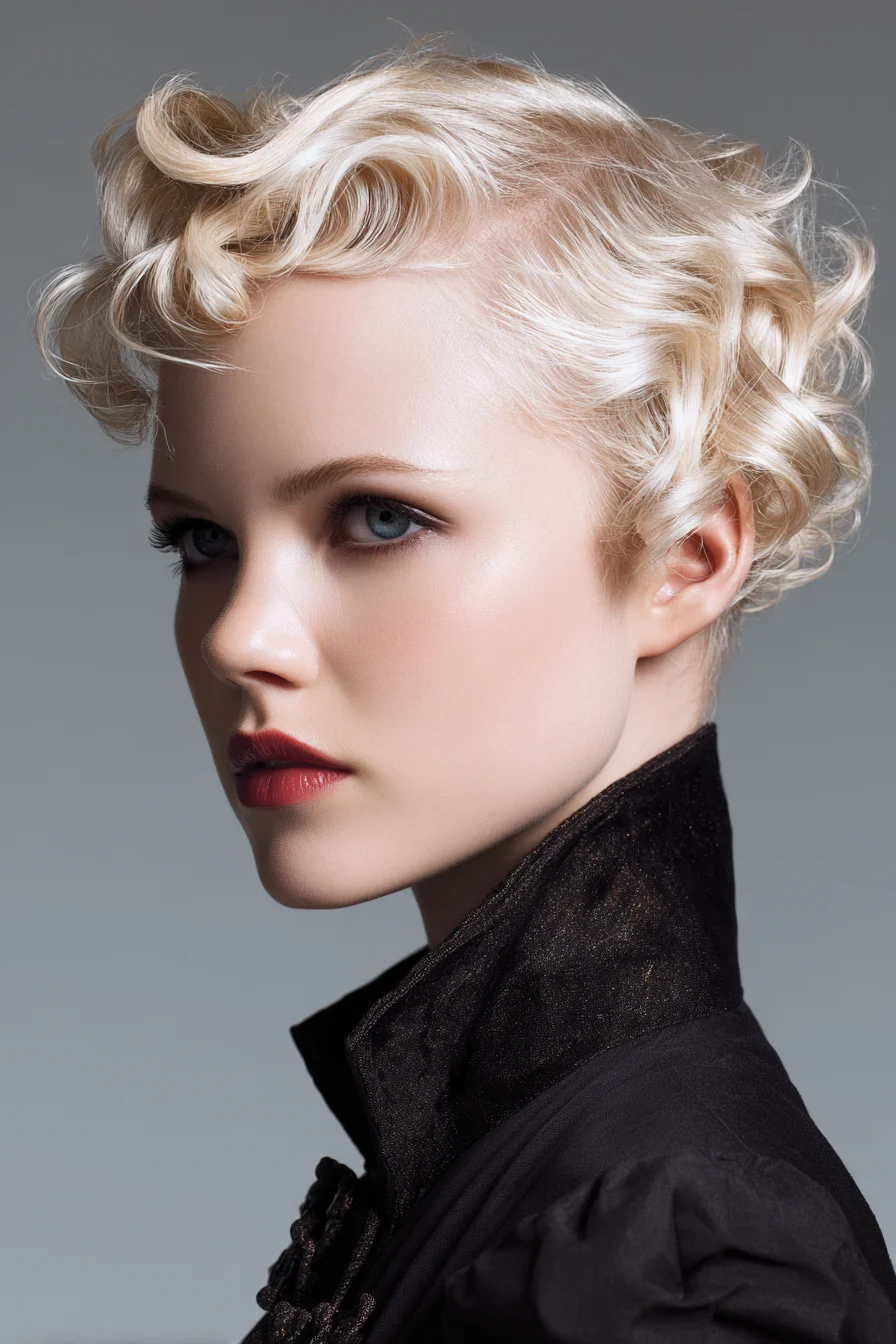 Short Platinum Finger Waves (Vintage Marcel Curls) for Fine–Medium Hair