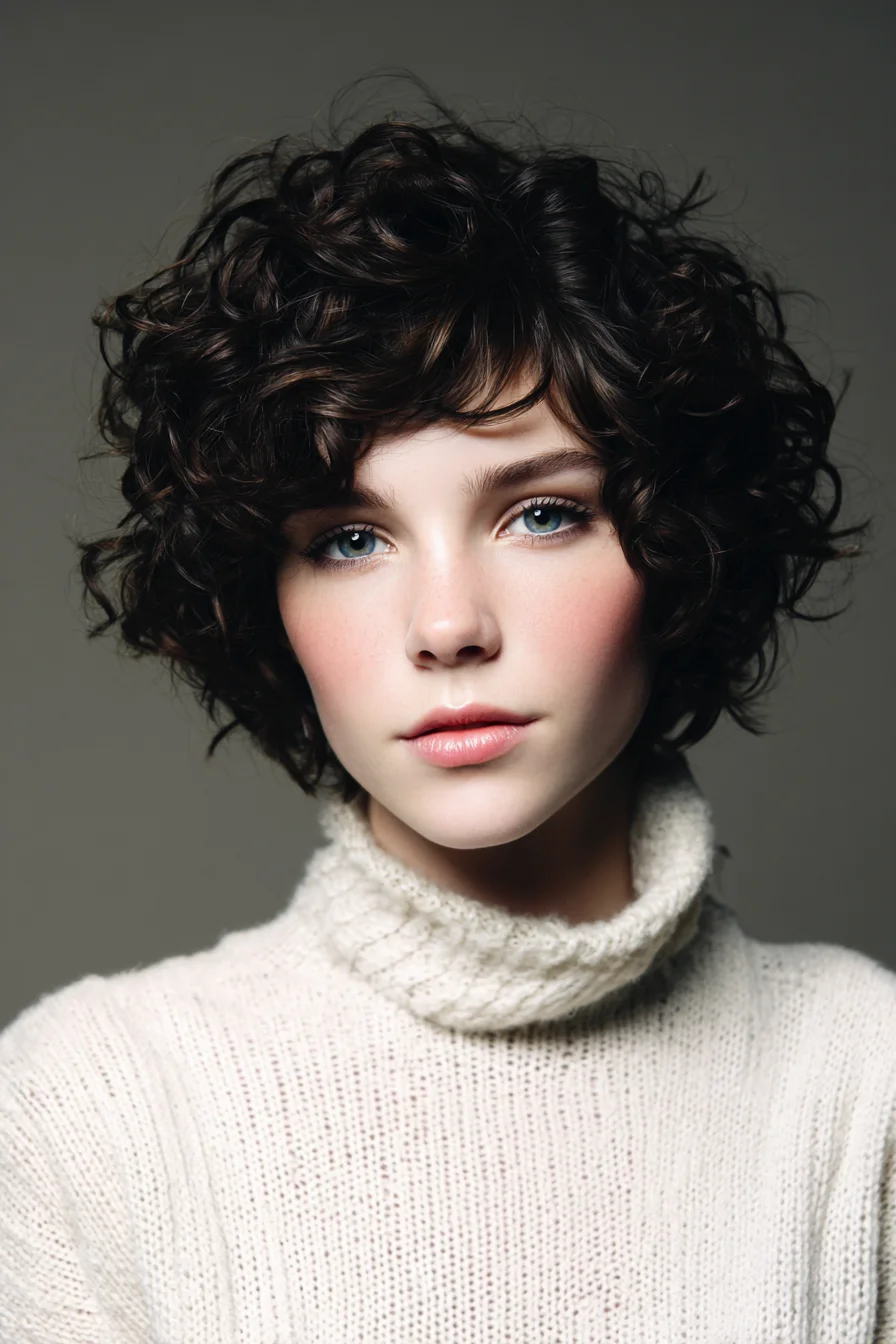 Short Textured Curly Bob with Soft Fringe