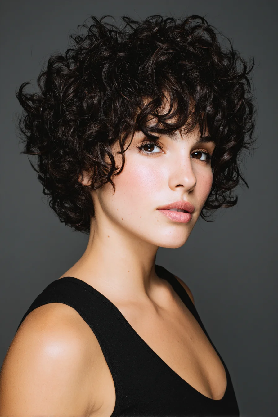 Short Textured Curly Pixie-Bob with Fringe — Voluminous Defined Curls
