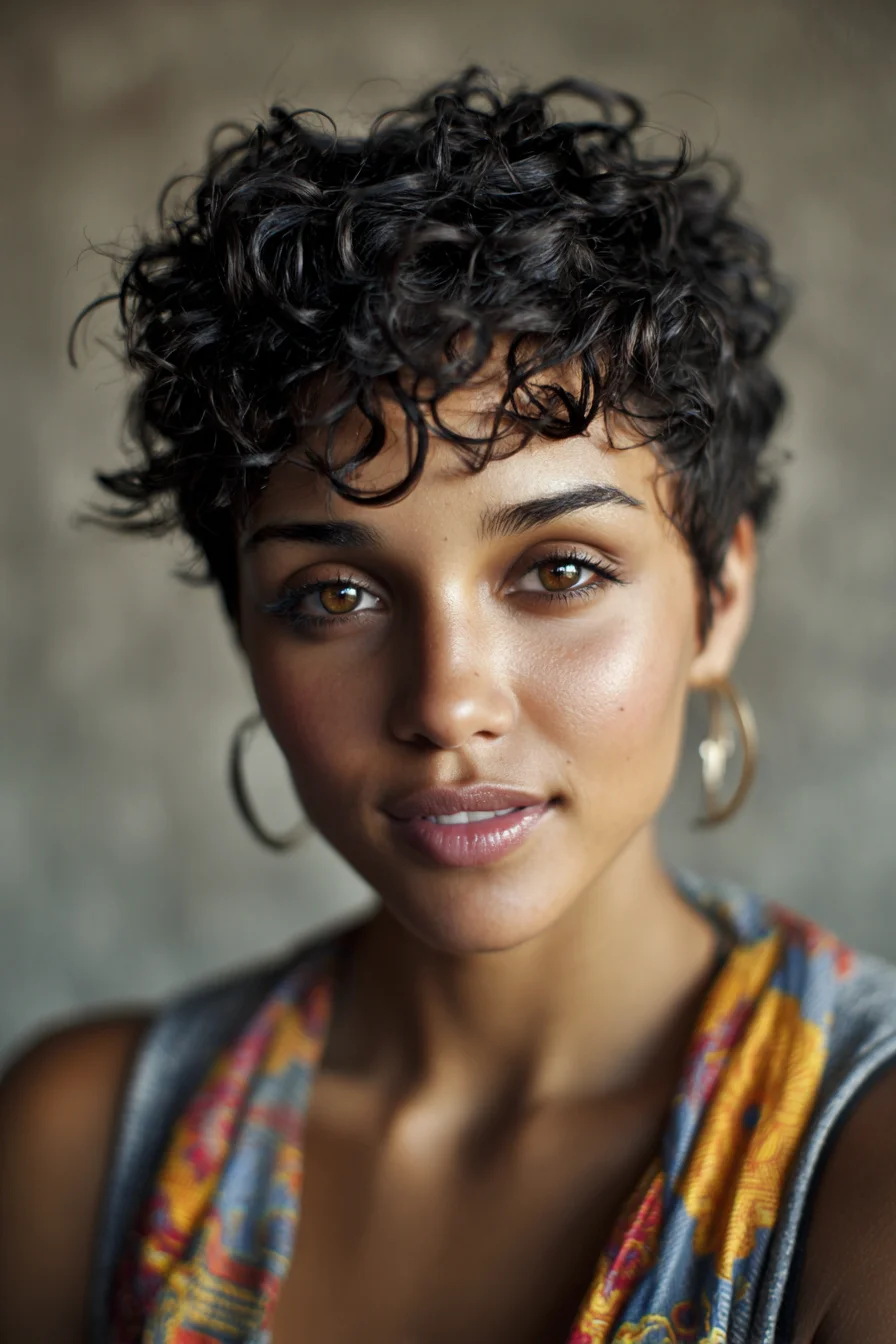 Short Textured Curly Pixie — Tapered Crop for Natural Curls