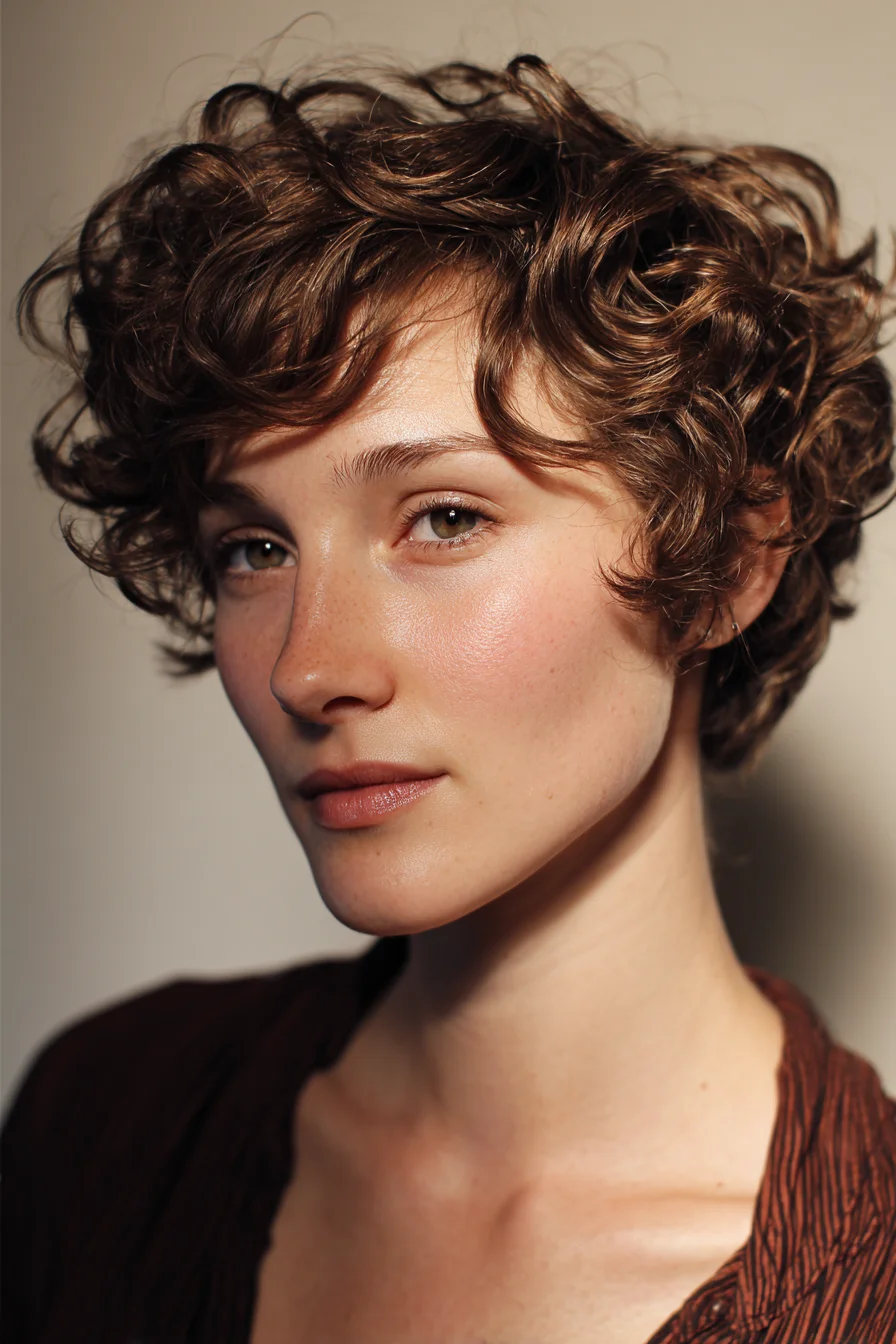 Short Textured Curly Pixie — Tousled Crop with Soft Framing Layers