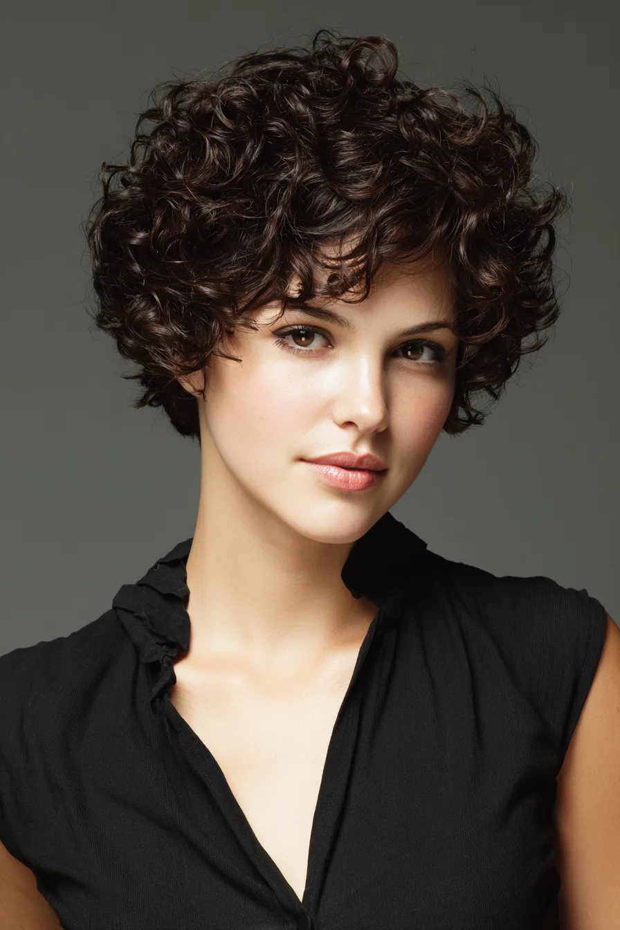 Short Textured Curly Pixie — Voluminous Ringlets & Face‑Framing Layers