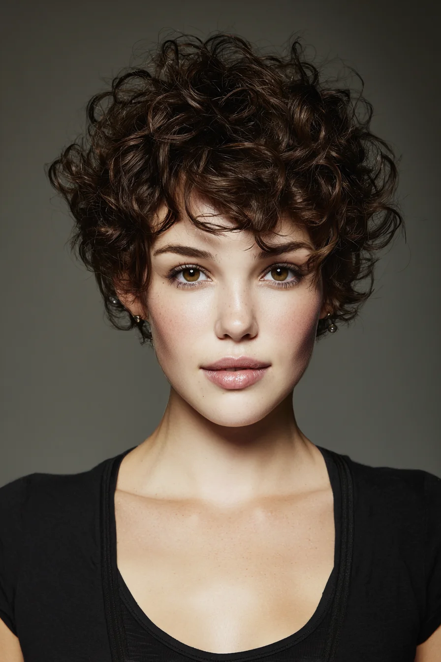 Short Textured Curly Pixie with Tousled Fringe