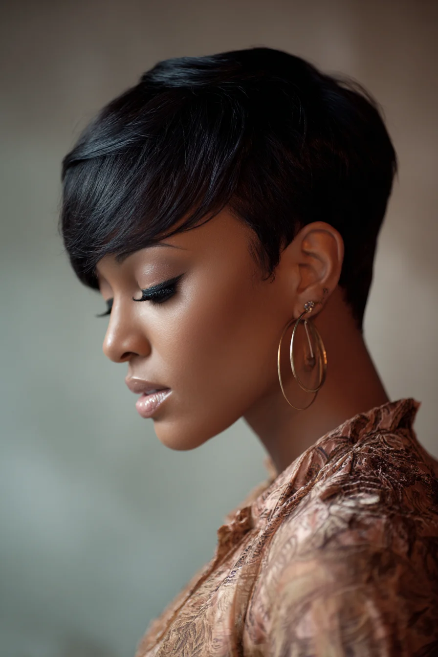 Short Textured Pixie with Side-Swept Fringe and Tapered Nape