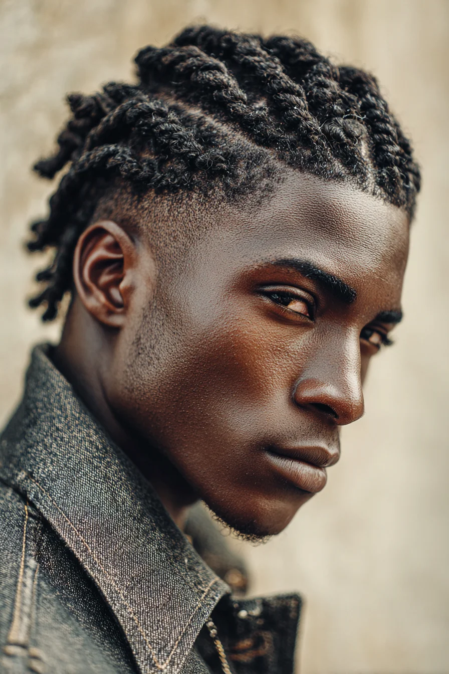 Short Two-Strand Twists with Low Fade — Textured Cornrow-Inspired Style