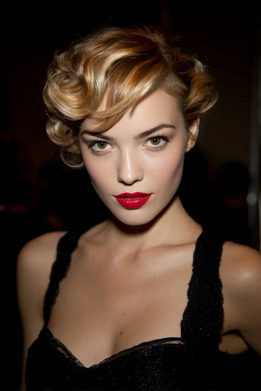 Short Vintage Finger Waves with Side‑Swept Fringe