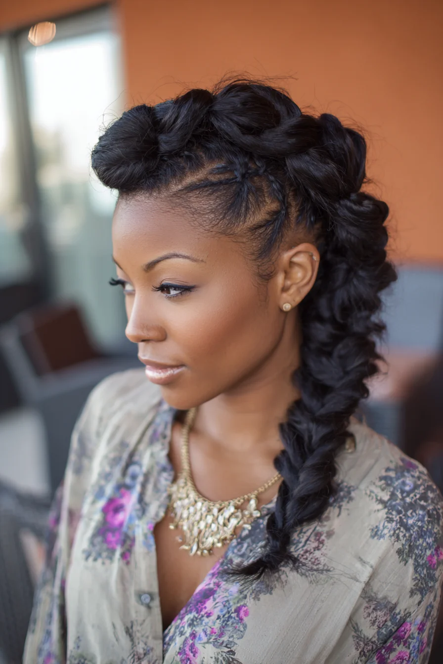 Side Cornrow-to-Pancaked Fishtail Braid — Textured Braided Mohawk
