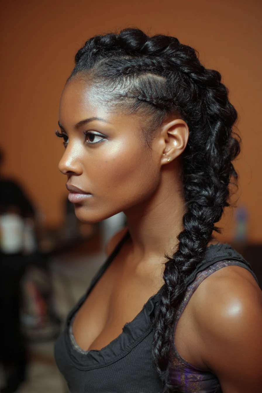 Side Dutch & Cornrow Braids Flowing Into a Chunky Textured Braid