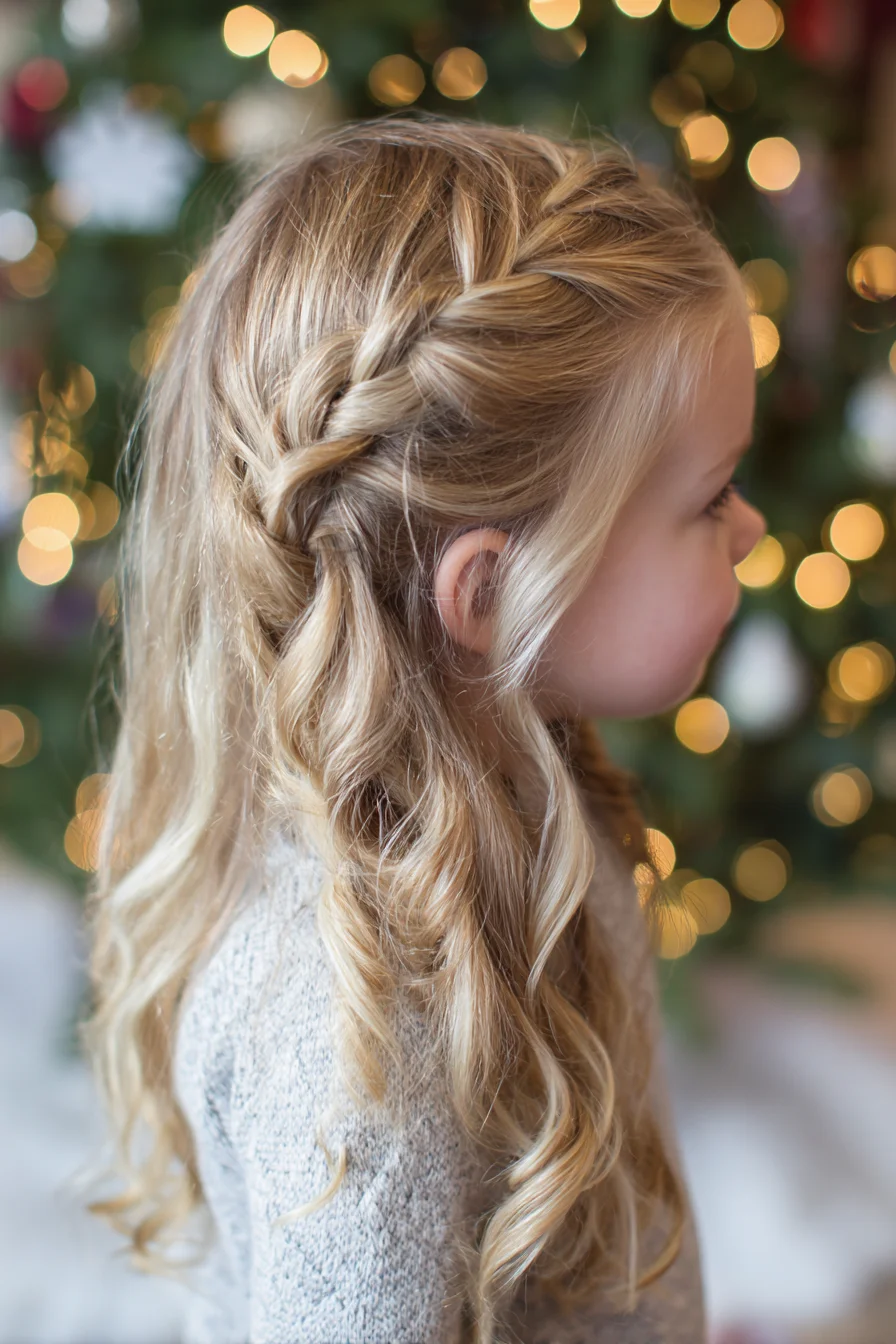 Side Half-Up French Braid with Loose Romantic Curls