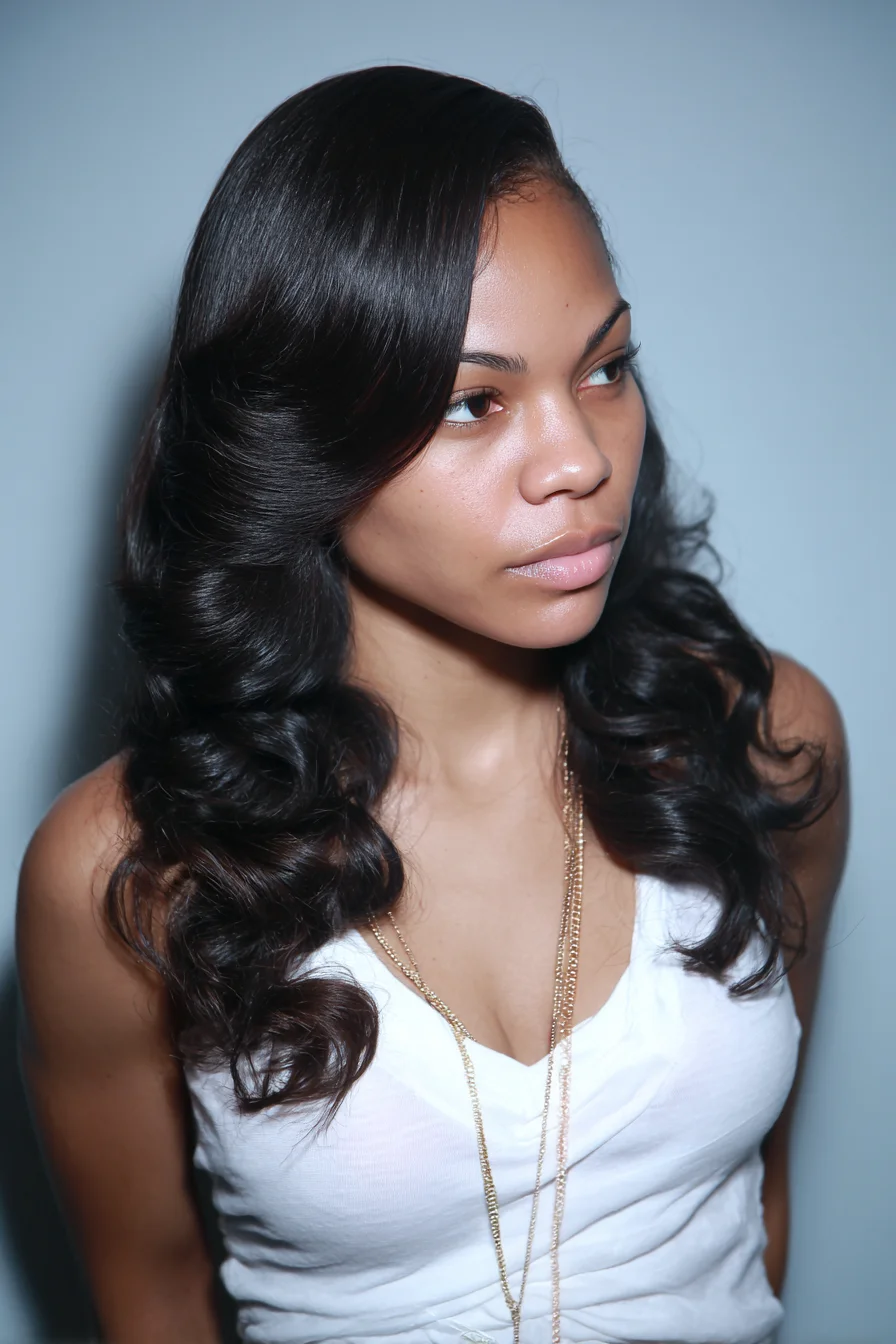 Side-Parted Sleek Blowout with Loose, Salon Waves