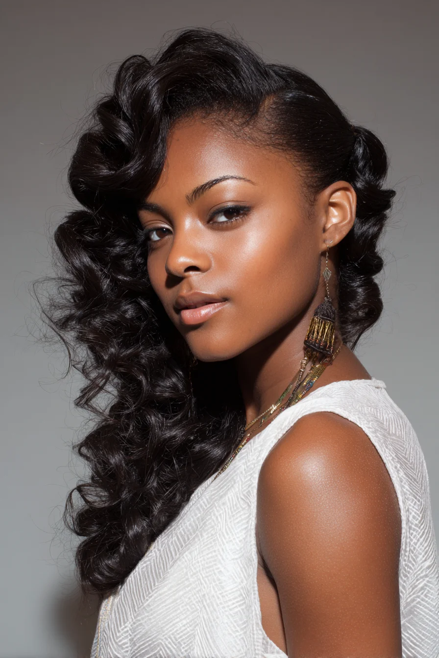 Side‑Swept Deep-Volume Curls — Glam Waves for Natural & Relaxed Hair