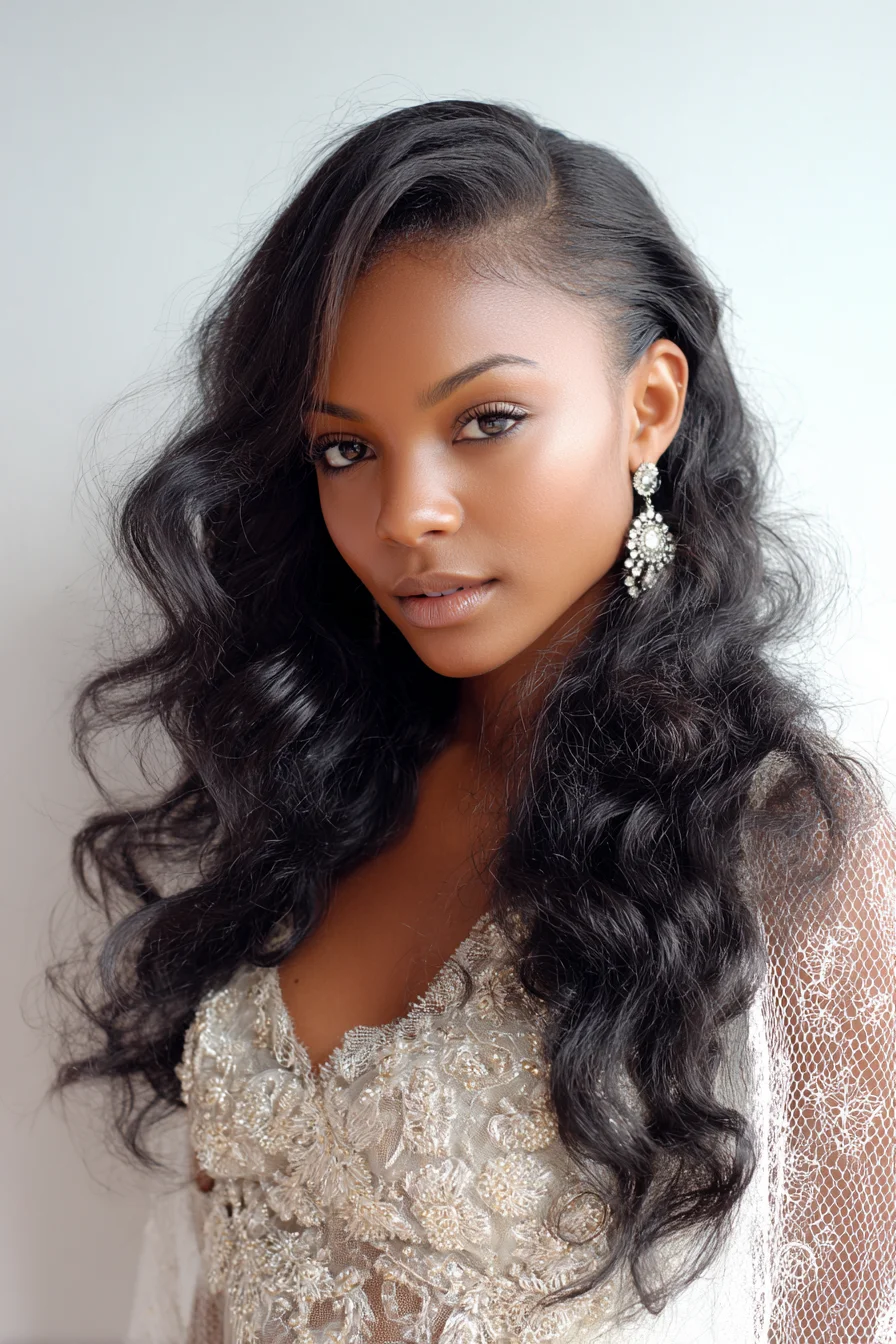 Side-Swept Deep Waves for Long, Thick Hair