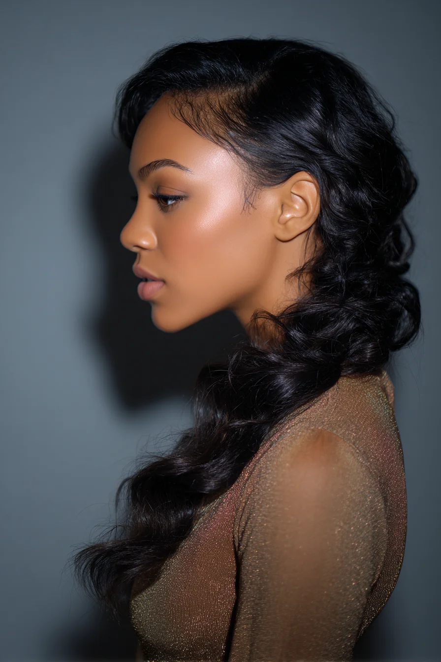 Side-Swept Loose Twisted Braid with Laid Baby Hairs and Soft Waves